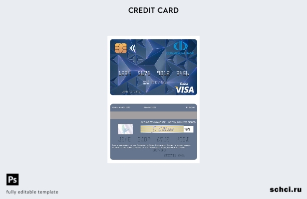 скачать в цифровом формате Шаблон дебетовой карты Visa Коммерческого банка Экват